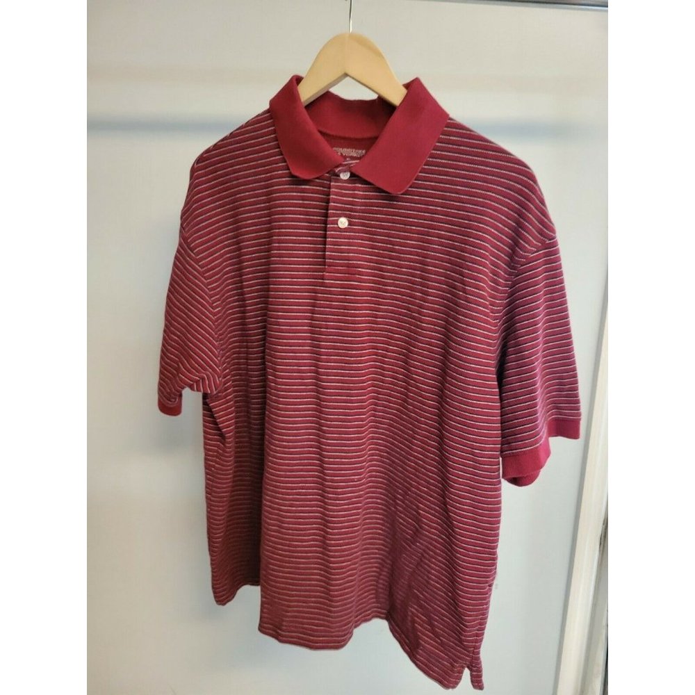 Roundtree & Yorke Polo Shirt Mens Size Large Red Short Sleeve Striped